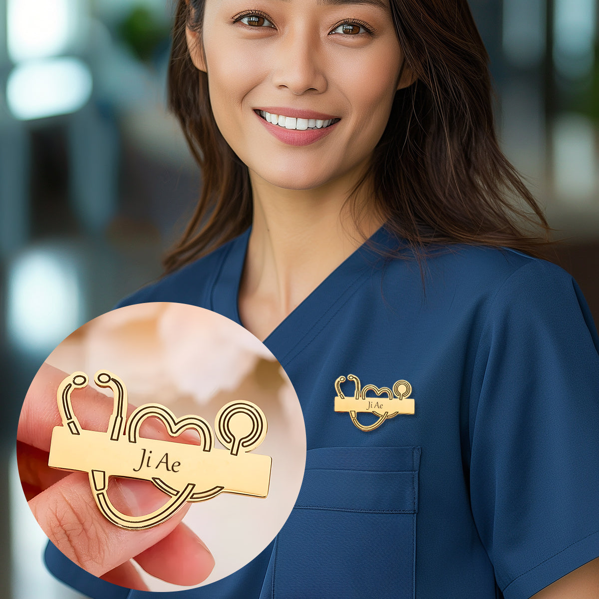 Personalized Stethoscope Name Engraved Lapel Pin