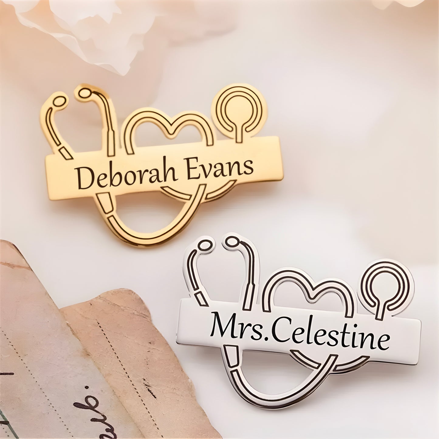 Personalized Stethoscope Name Engraved Lapel Pin