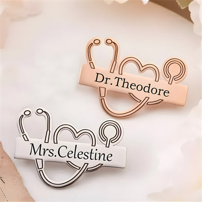 Personalized Stethoscope Name Engraved Lapel Pin